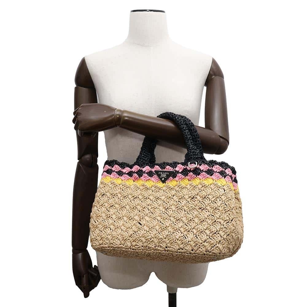Prada Canapa Raffia Handbag Shoulder Bag Black - Picture 5 of 12